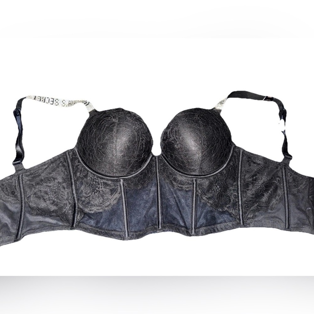 Victoria's Secret Black Bra Bustier with Rhinestone Strap 34D